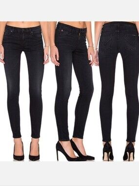 Hudson Nico Super Skinny Mid Rise Jeans Black Denim Womens Size 26
